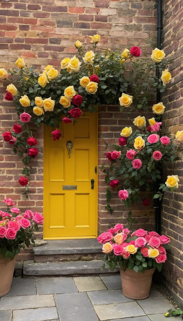  گل کاری جلوی در و تزیین ورودی با گل طبیعی