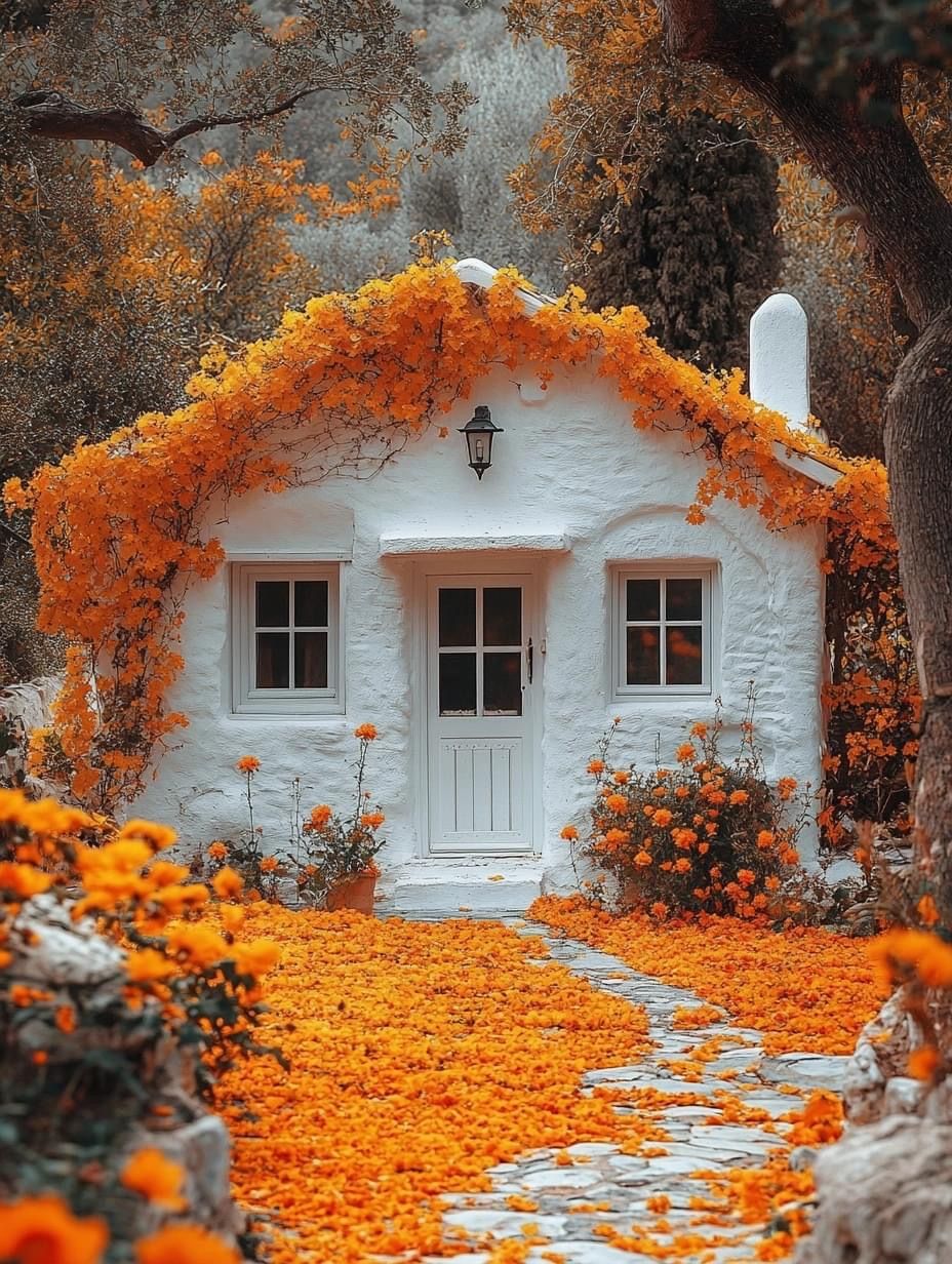  گل کاری جلوی در و تزیین ورودی با گل طبیعی