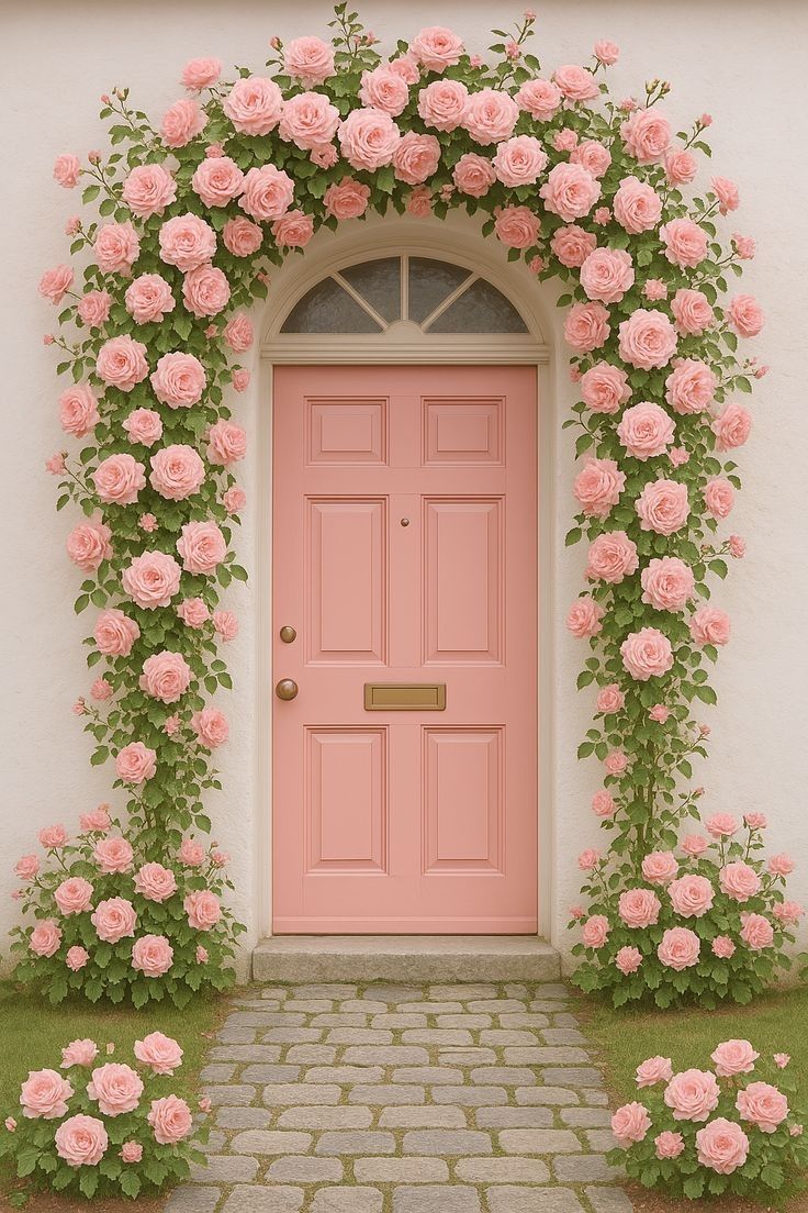  گل کاری جلوی در و تزیین ورودی با گل طبیعی