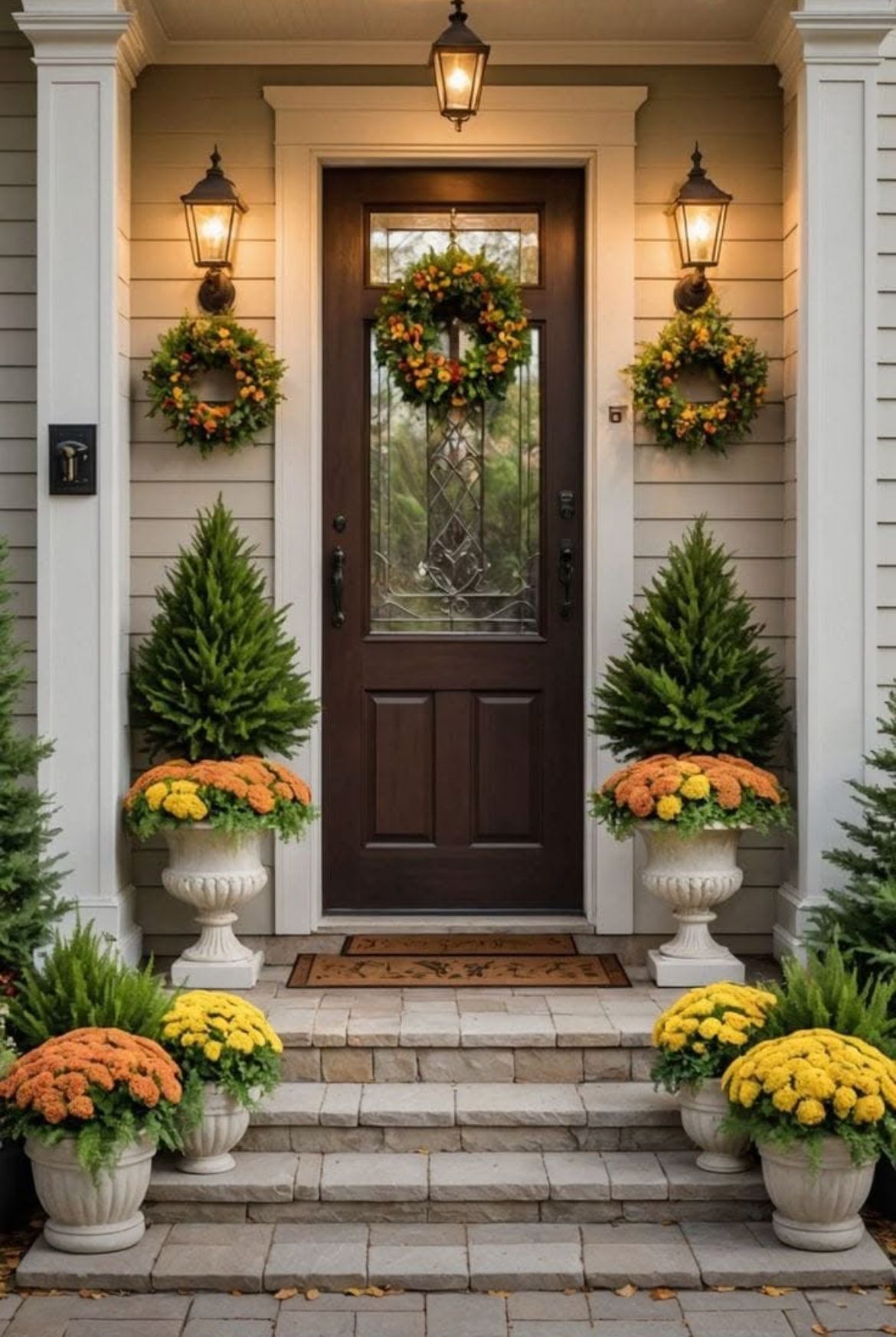  گل کاری جلوی در و تزیین ورودی با گل طبیعی