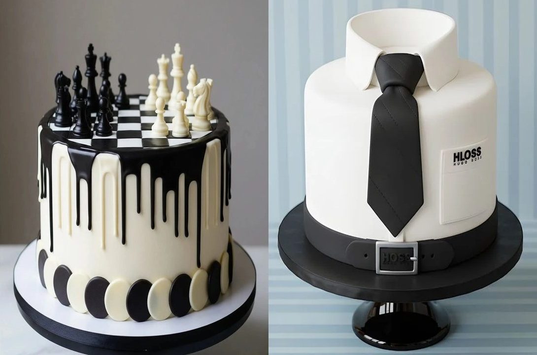 کیک تولد مردانه سیاه سفید