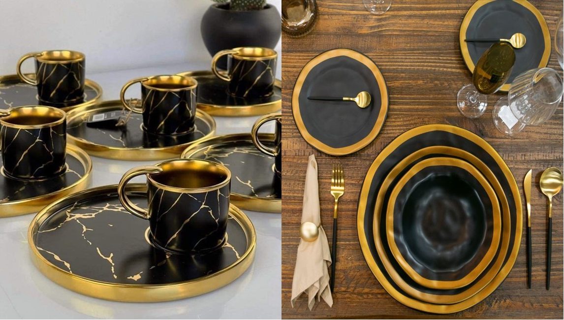 ظروف پذیرایی مشکی طلایی