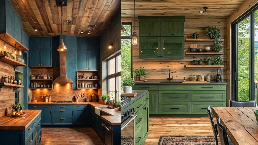 آشپزخانه روستیک مدرن با طرح و رنگهای خیره کننده | ۴۸ مدل کابینت چوبی رویایی