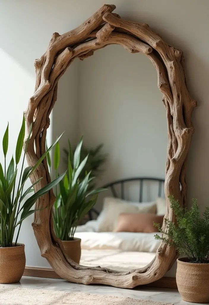 آینه تزئینی با تنه چوب درخت