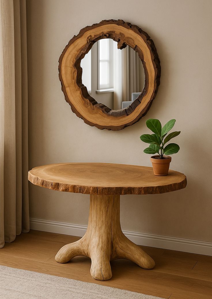 آینه تزئینی با تنه چوب درخت