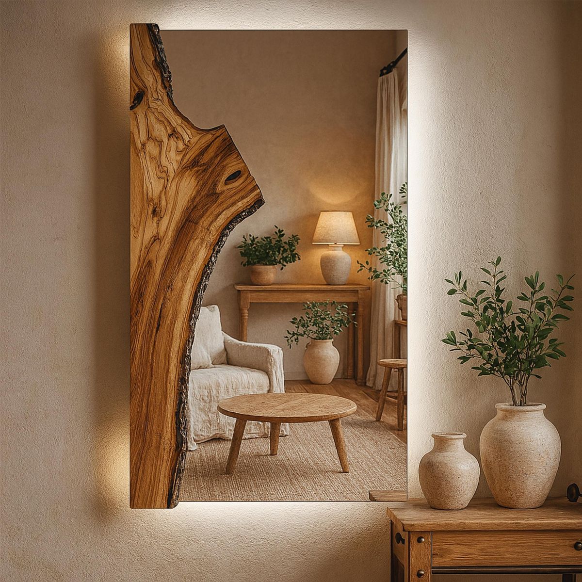 آینه تزئینی با تنه چوب درخت