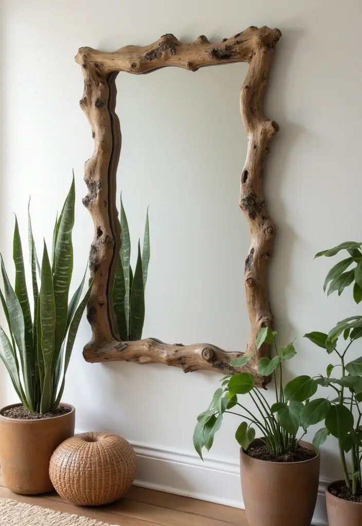 آینه تزئینی با تنه چوب درخت