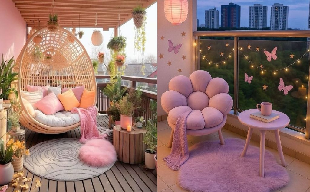 دکور بالکن کوچک و زیبای ایرانی | کلی ایده تزیین و چیدمان شیک به رنگ صورتی