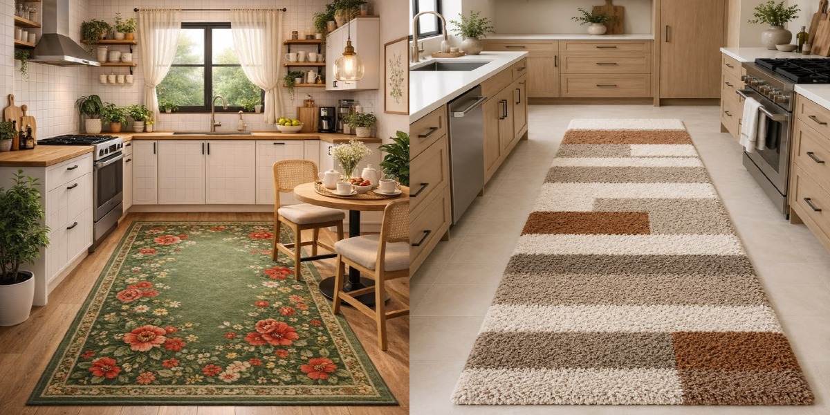 فرش آشپزخانه برای کابینت کرم و قهوه ای