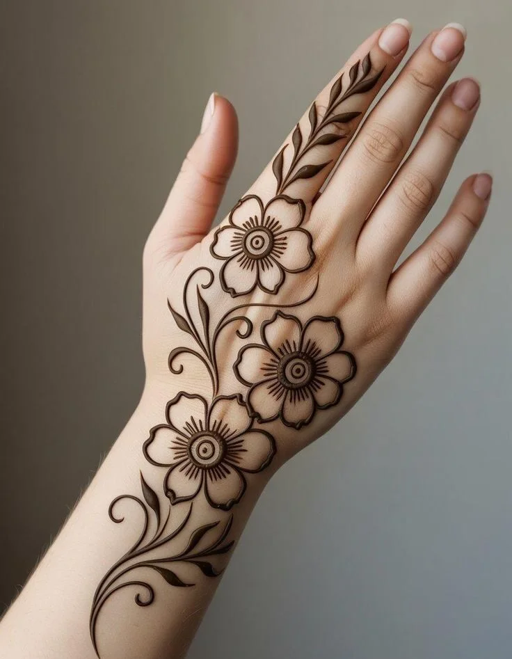 طراحی حنا روی دست ساده