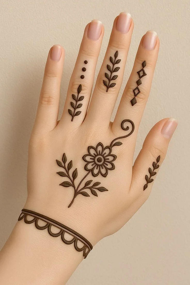 طراحی حنا روی دست ساده