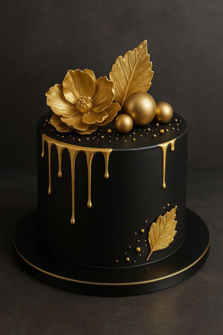 کیک تولد مشکی طلایی