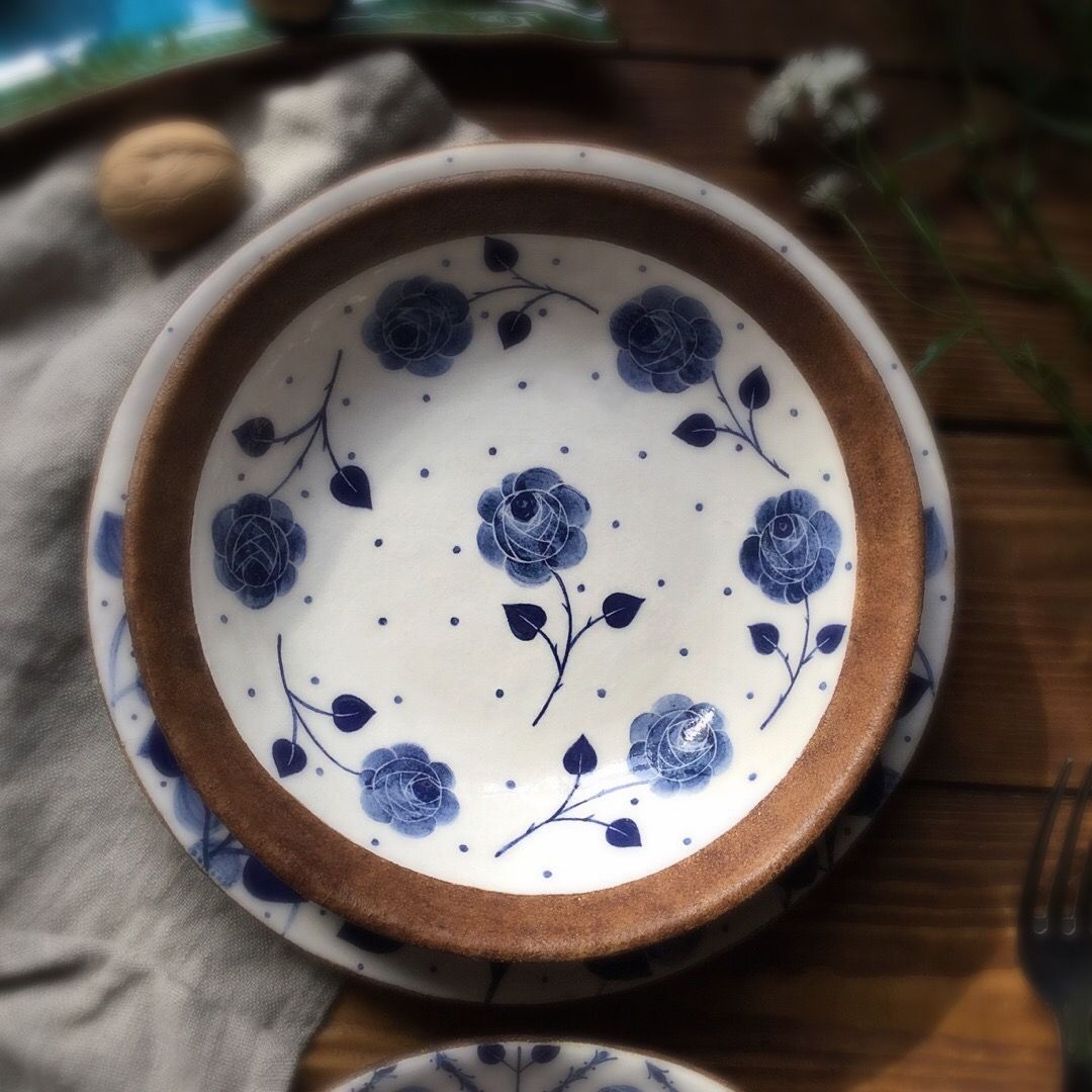 ظرف چینی فانتزی گل سرمه ای