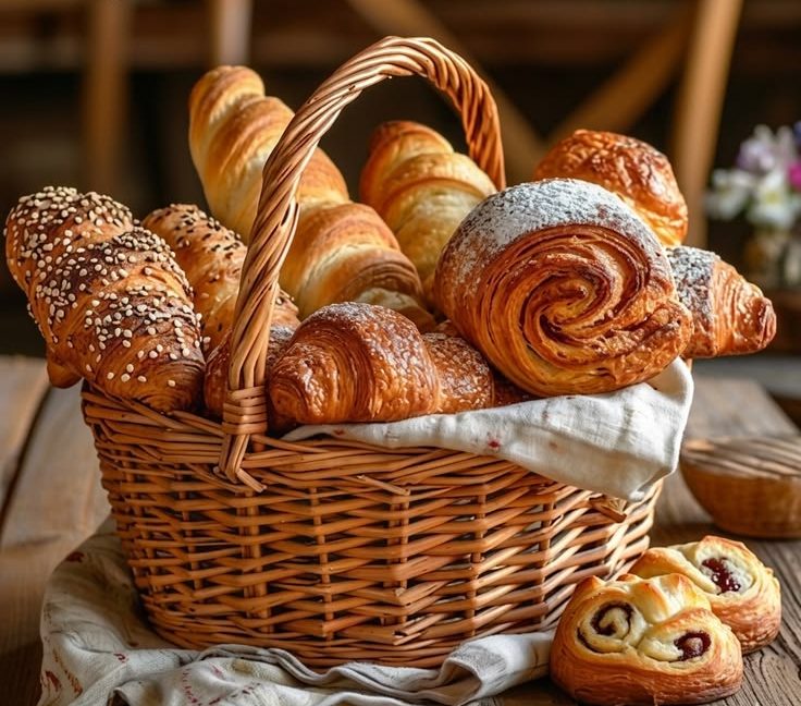 سبد حصیری نان و میوه