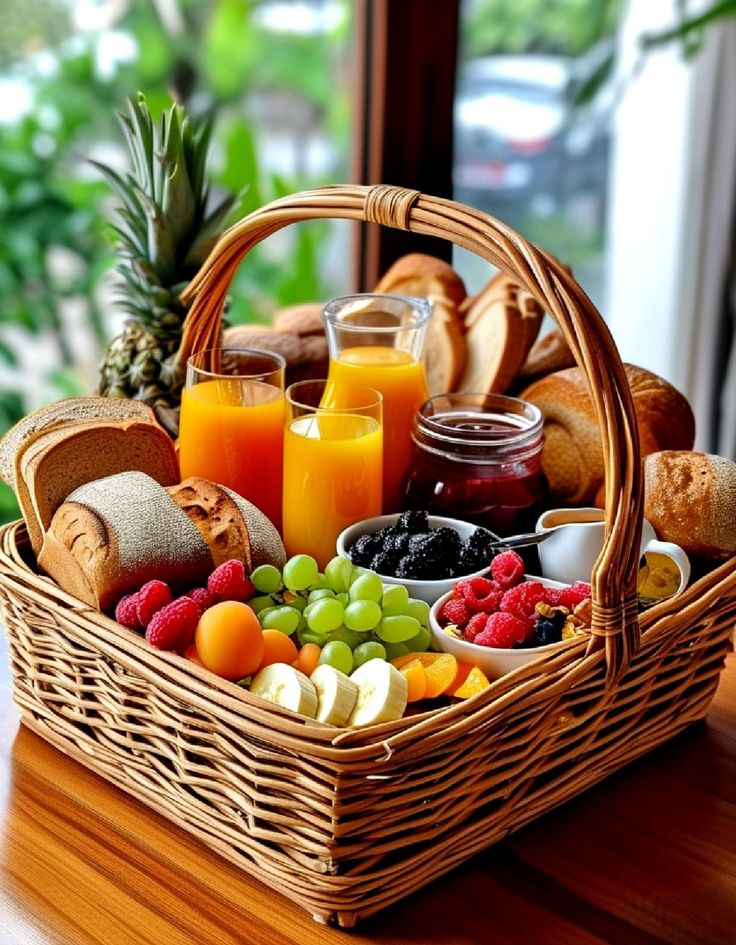 سبد حصیری نان و میوه