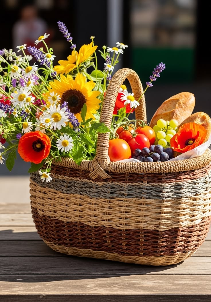 سبد حصیری نان و میوه