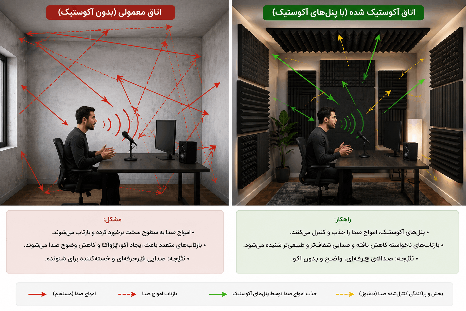 مقایسه محیط آکوستیک شده و محیط بدون آکوستیک