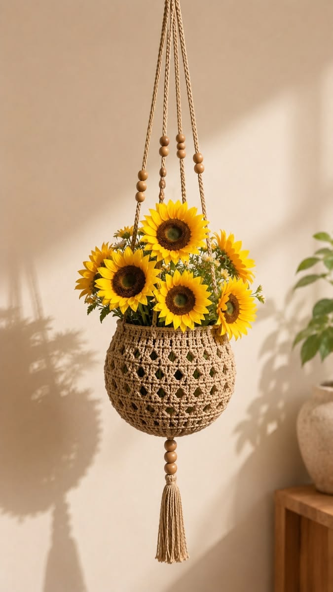 گلدان بافتنی آویزی