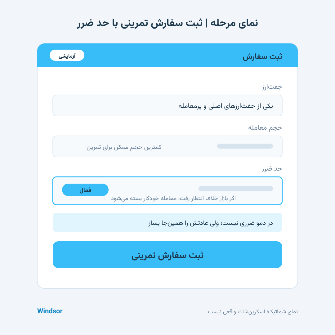ثبت سفارش تمرینی با حد ضرر