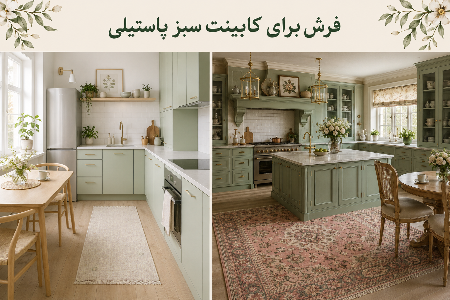 فرش برای کابینت سبز پاستلی