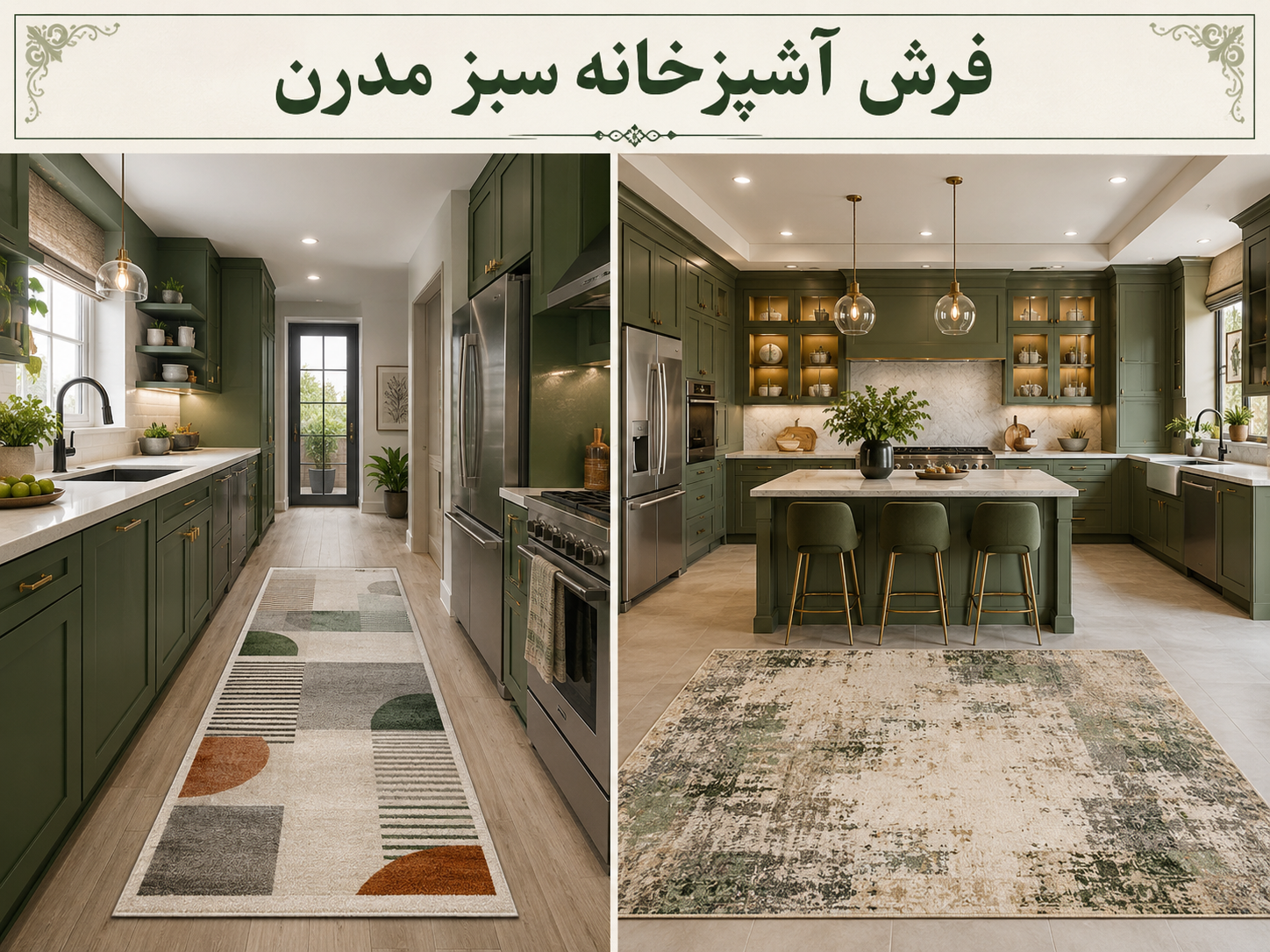 فرش آشپزخانه سبز مدرن