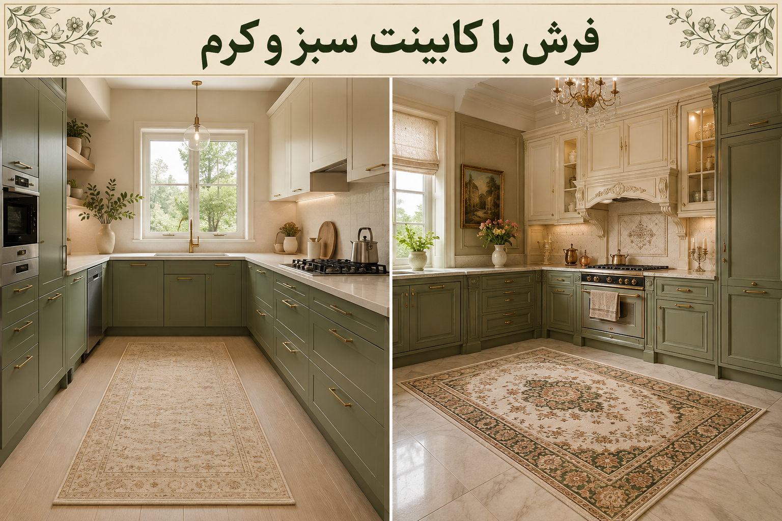 فرش برای کابینت سبز و کرم