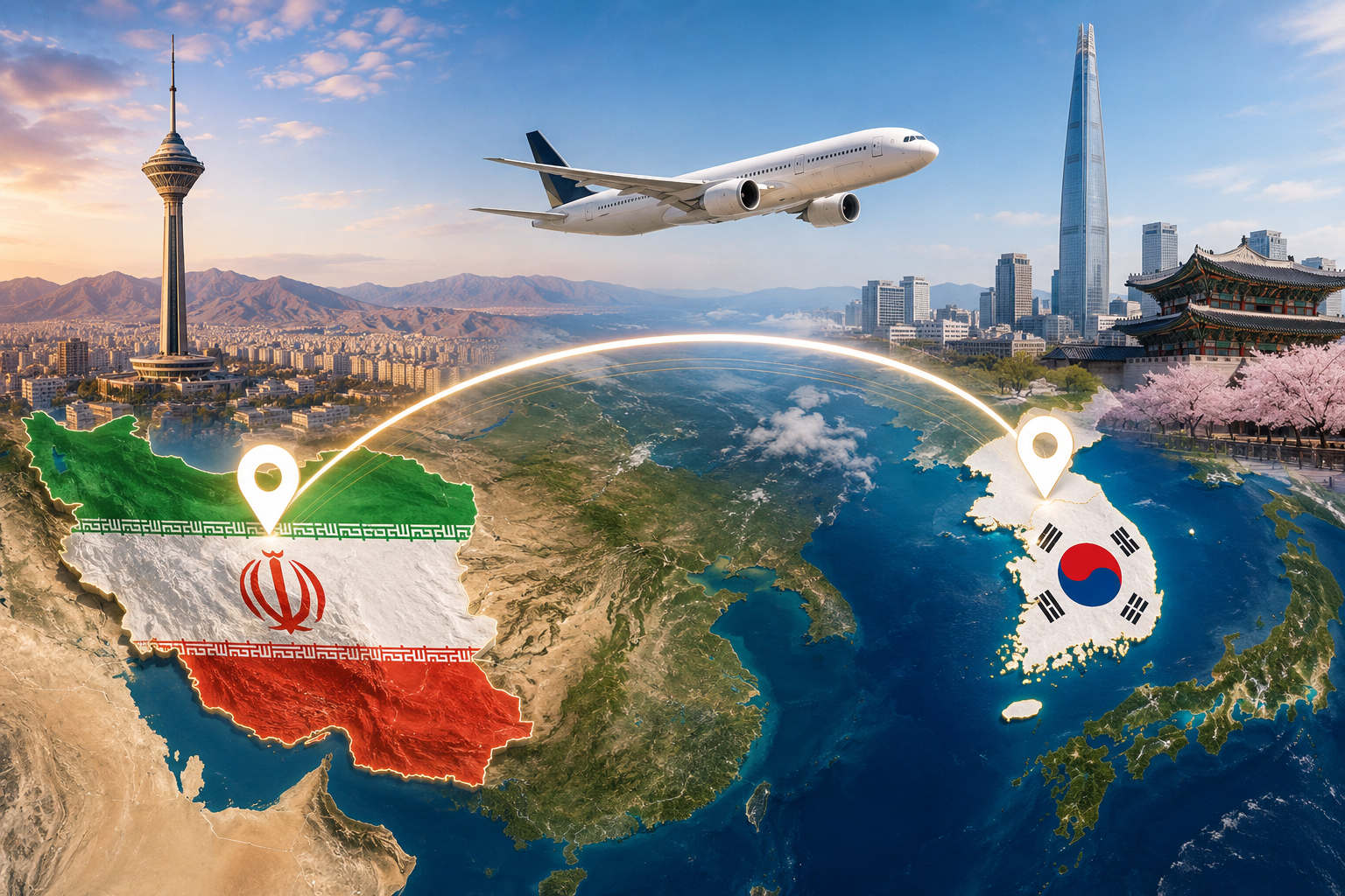 فاصله ایران تا کره جنوبی