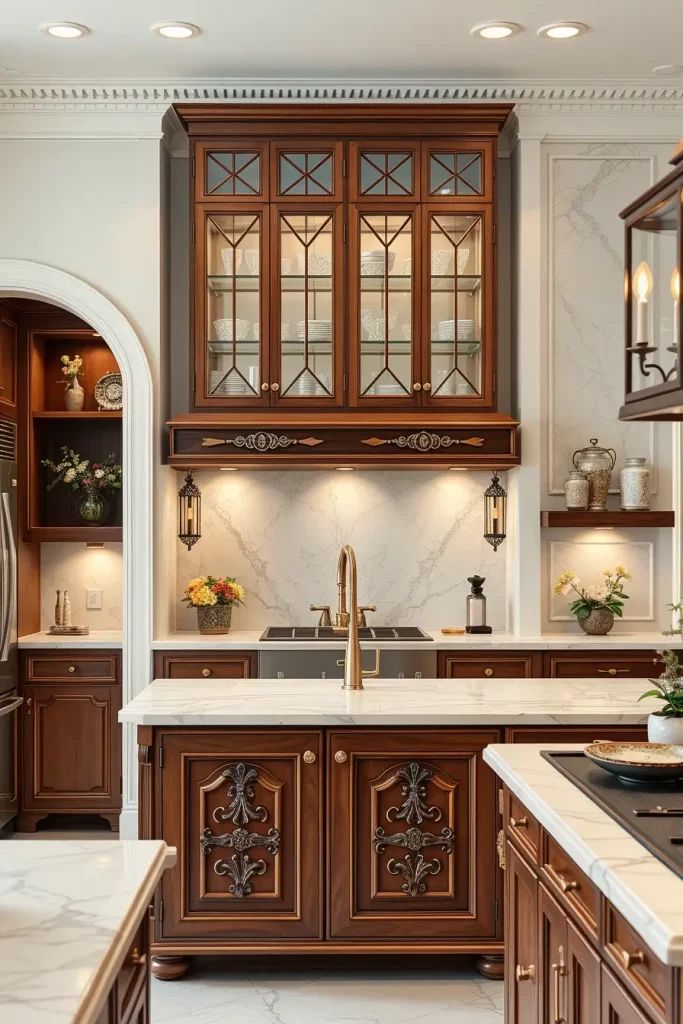 کابینت نئوکلاسیک سفید و چوب