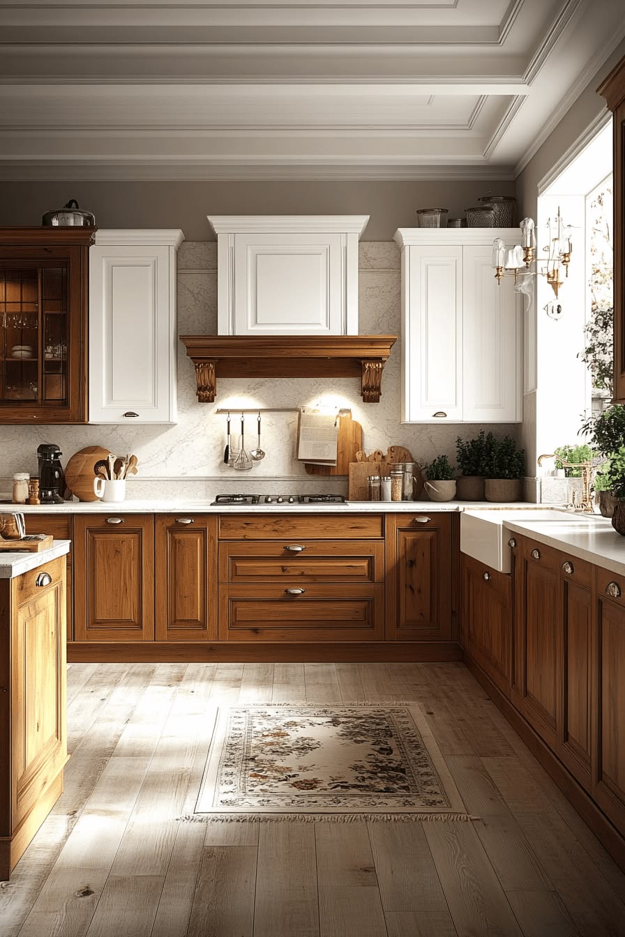 کابینت نئوکلاسیک سفید و چوب