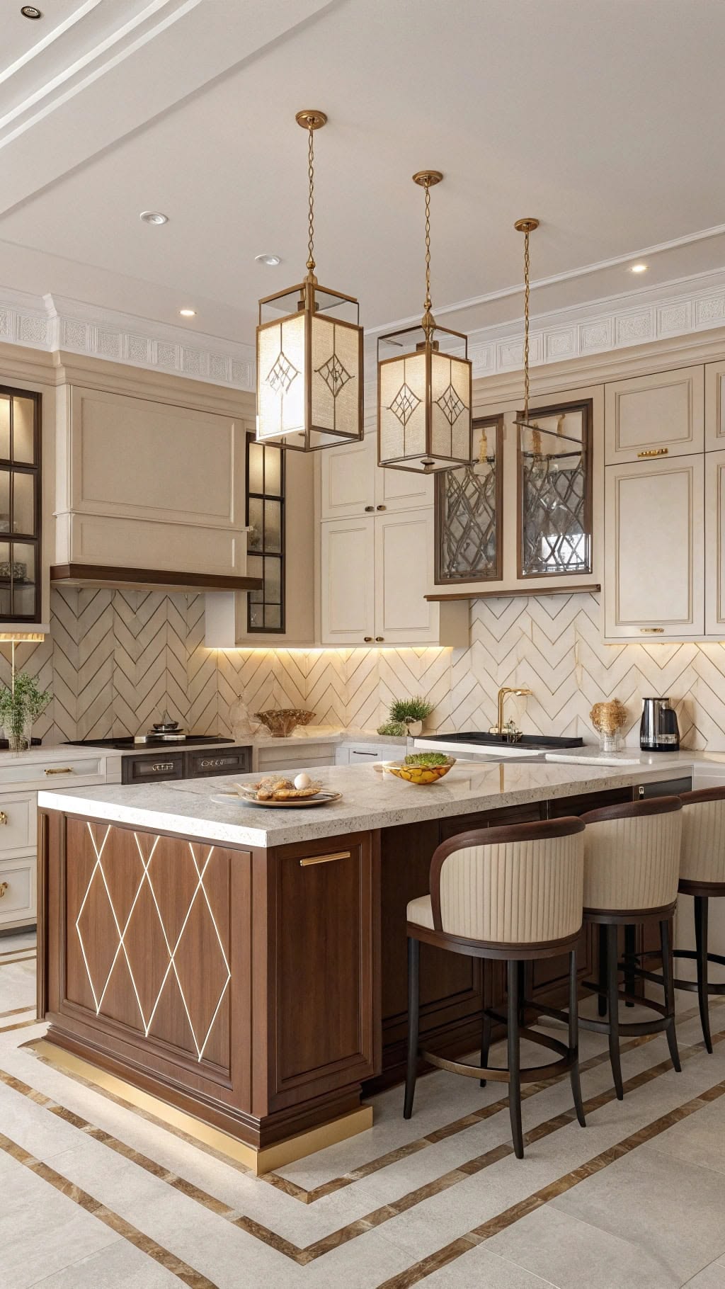 کابینت نئوکلاسیک سفید و چوب