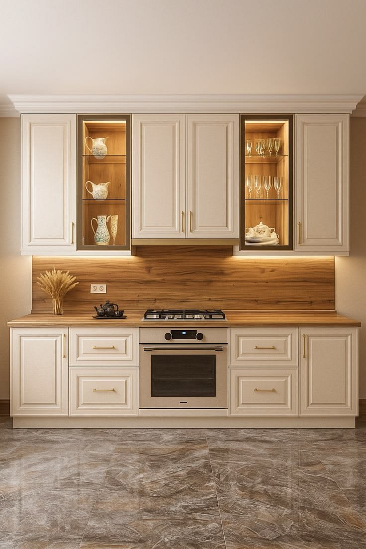 کابینت نئوکلاسیک سفید و چوب