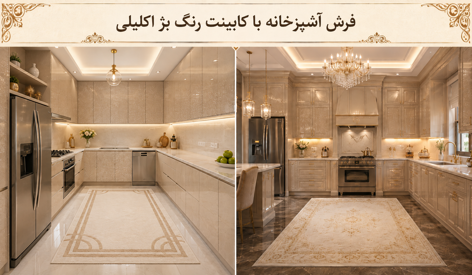 فرش با کابینت بژ اکلیلی