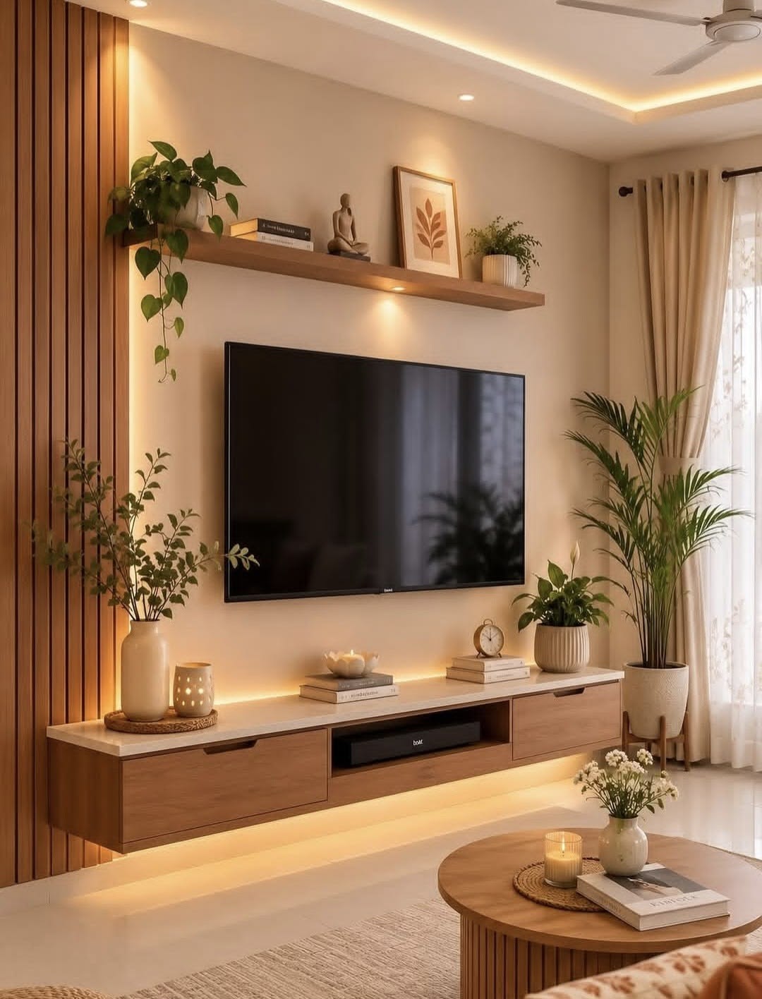 چیدمان گل طبیعی کنار تلویزیون