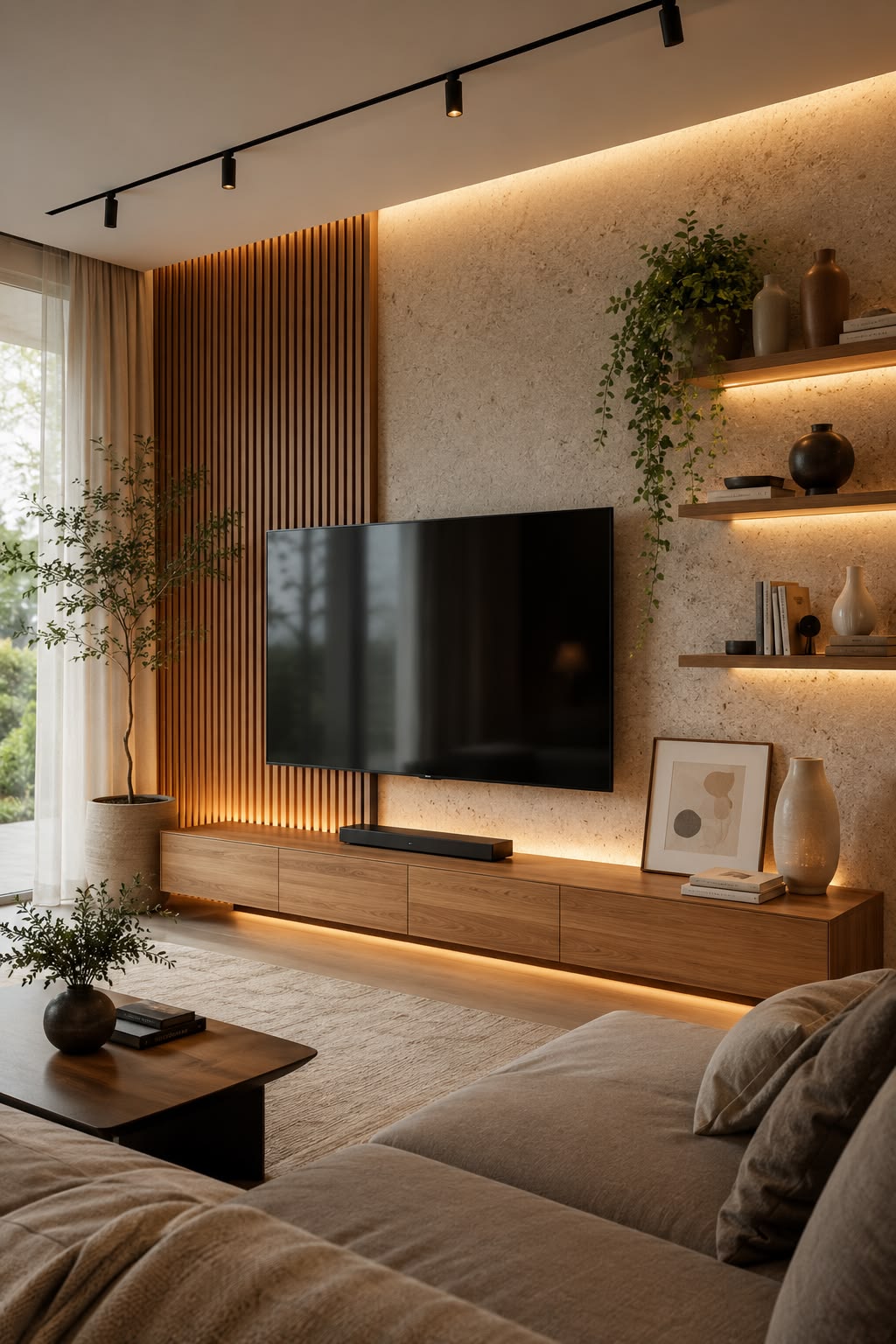 چیدمان گل طبیعی کنار تلویزیون