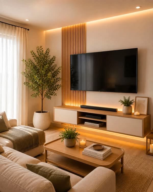 چیدمان گل طبیعی کنار تلویزیون