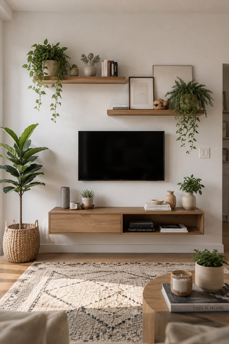 چیدمان گل طبیعی کنار تلویزیون