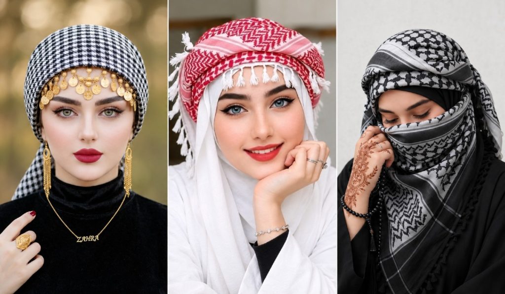 عکس پروفایل دخترونه با چفیه قرمز و مشکی؛ ژست های شیک در کویر، طبیعت و خیابان