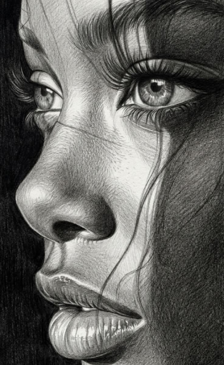 عکس نقاشی دختر سیاه قلم