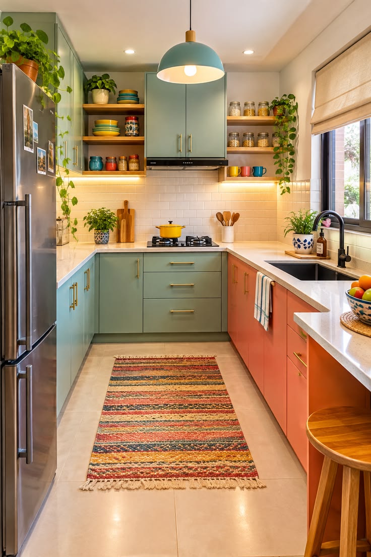چیدمان آشپزخانه کوچک با کابینت کم