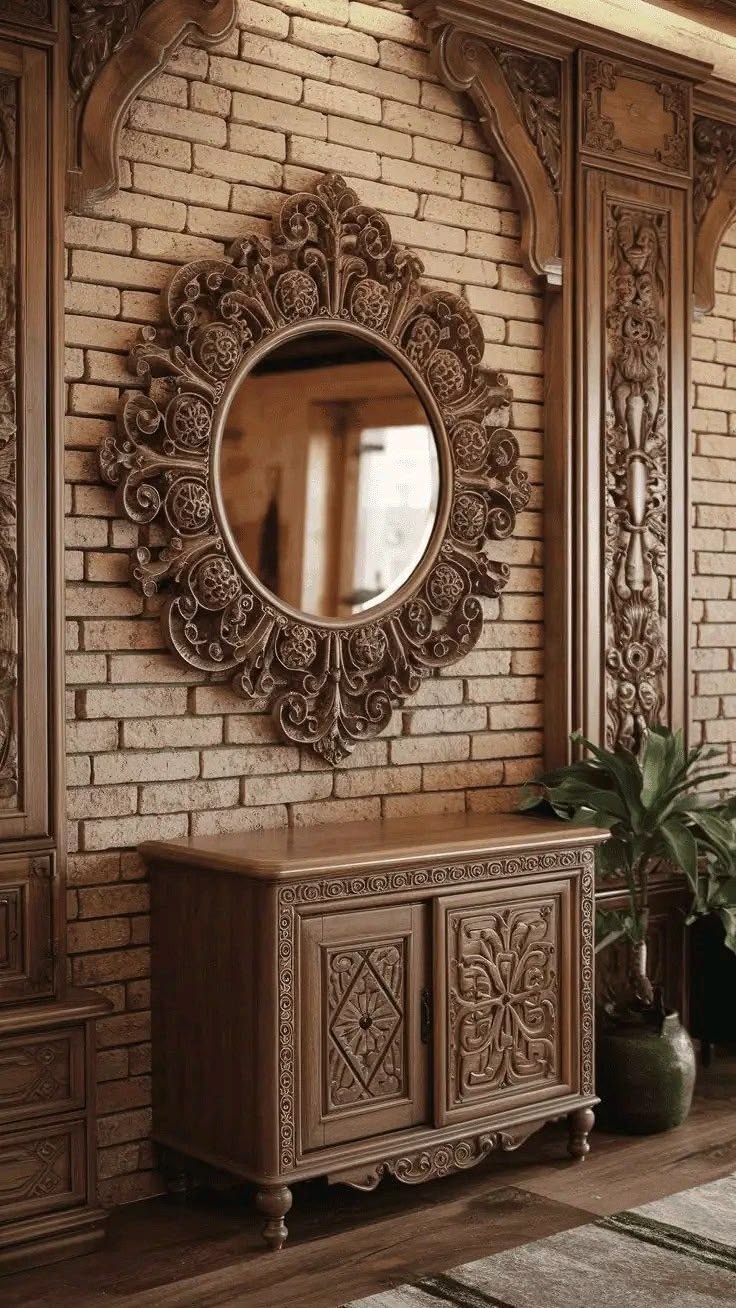 آینه دیواری منبت چوبی