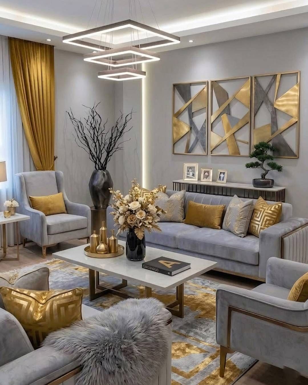 پرده ست با مبل طوسی