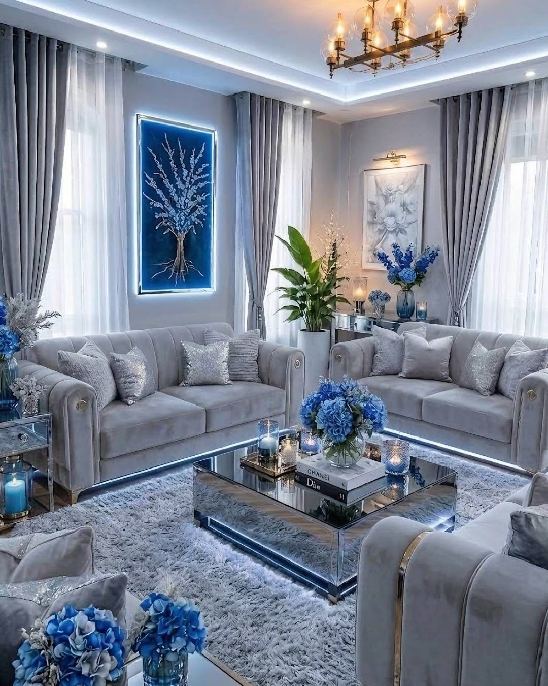 پرده ست با مبل طوسی