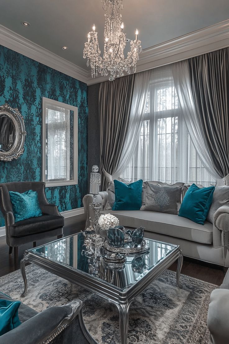 پرده ست با مبل طوسی