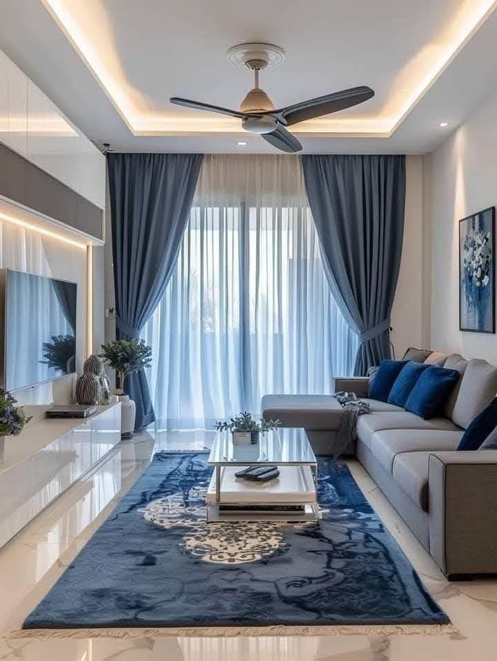 پرده ست با مبل طوسی