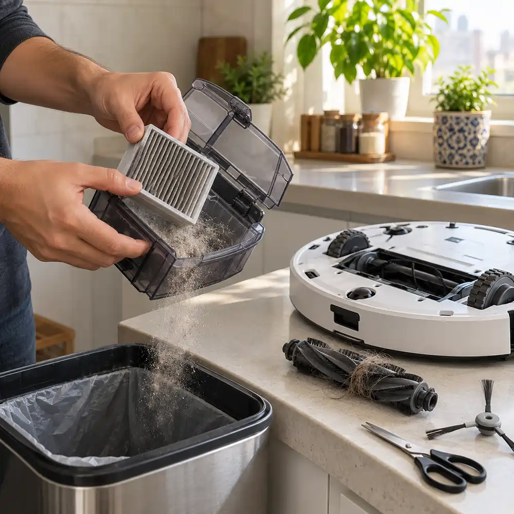 تمیز کردن فیلتر جارو رباتیک برای افزایش عمر قطعه