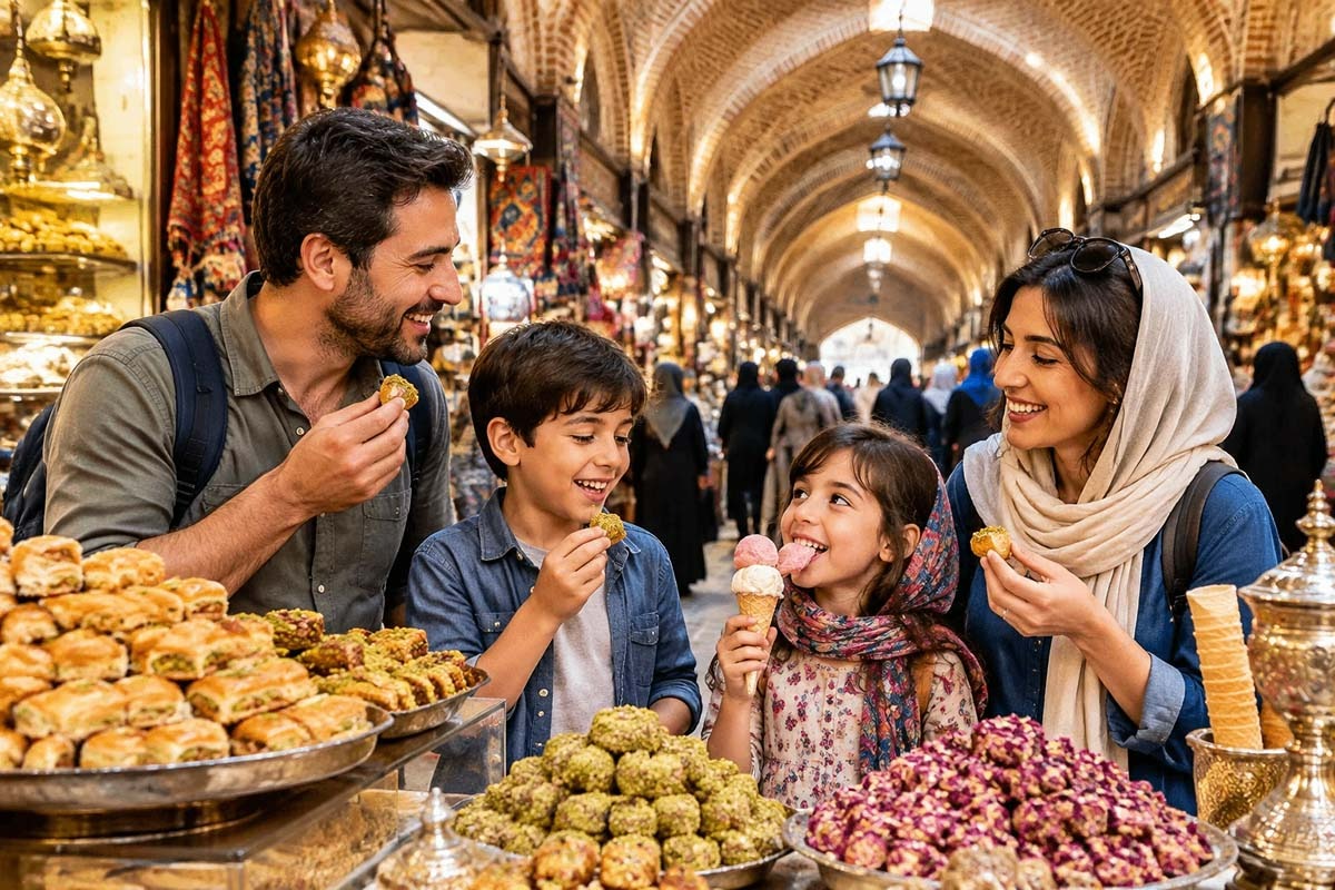 گشتن در بازار وکیل و شیرینی های خوشمزه