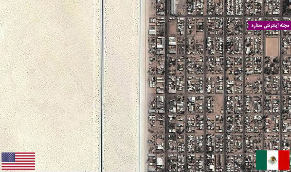 تصویر ماهواره ای از مرز مکزیک و ایالات متحده آمریکا