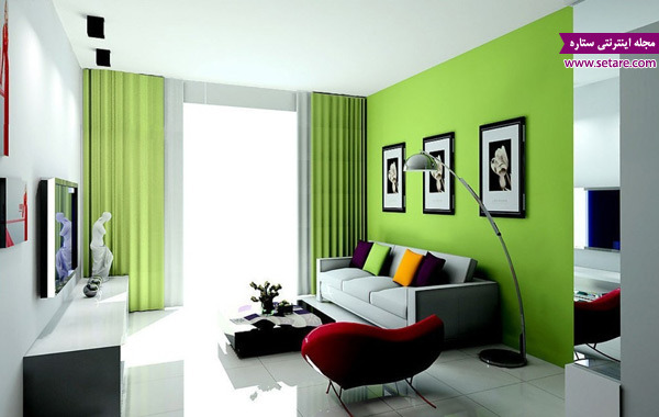 مناسب ترین رنگ ها برای دکوراسیون داخلی منزل - پرده و دیوارهای سبز رنگ 