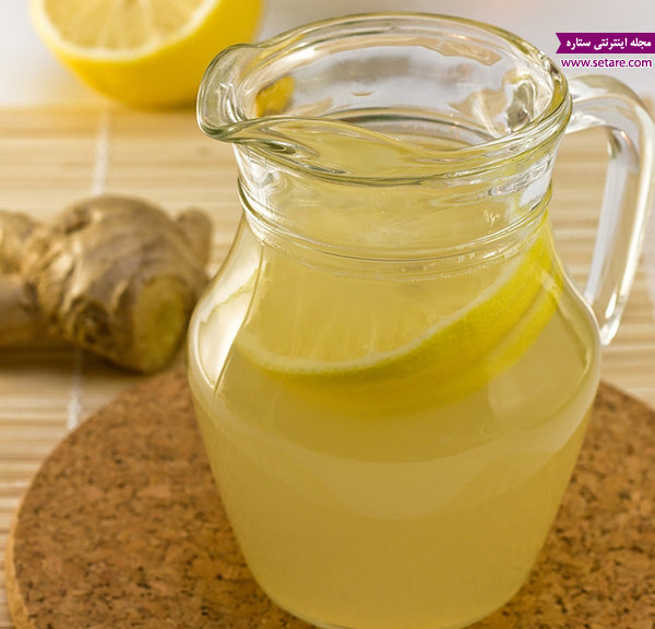 آب طعم دار لیمو و زنجبیل - نوشیدنی طعم دار زنجفیل و لیمو - لیموناد