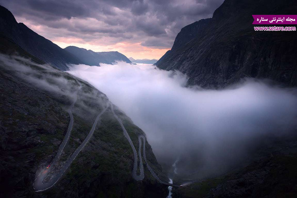 شان انش، نروژ، جاده کوهستانی، تابستان، هوای مه آلود
